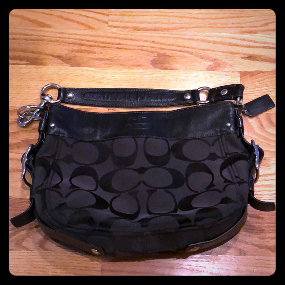 Authentic black COACH purse with light blue lining